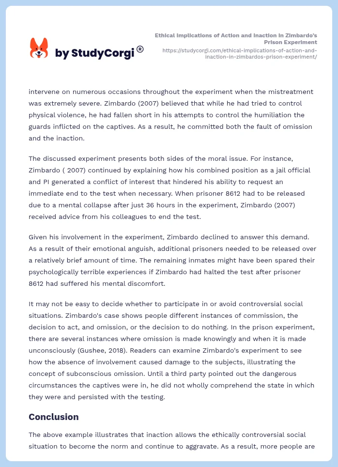 Ethical Implications of Action and Inaction in Zimbardo’s Prison Experiment. Page 2