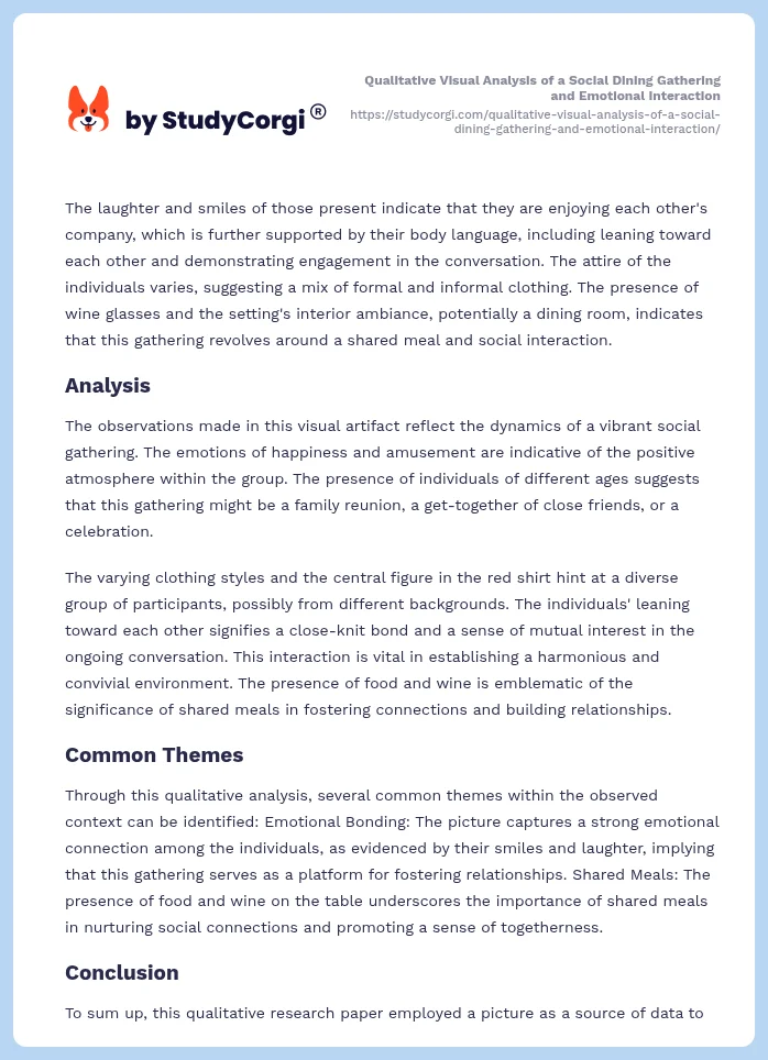 Qualitative Visual Analysis of a Social Dining Gathering and Emotional Interaction. Page 2