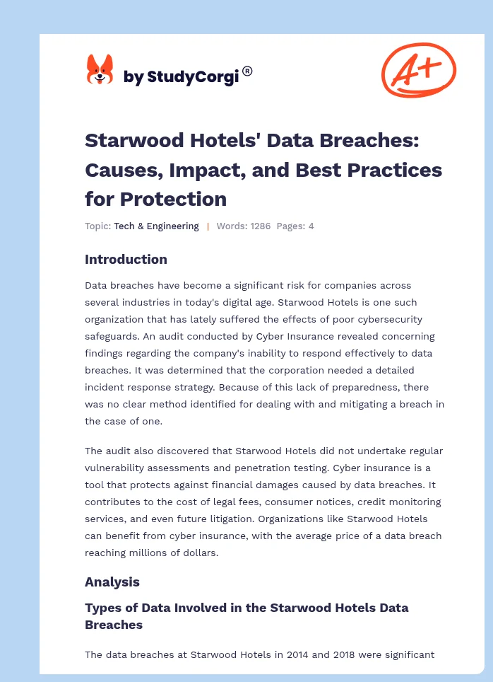 Starwood Hotels' Data Breaches: Causes, Impact, and Best Practices for Protection. Page 1