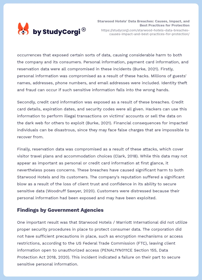 Starwood Hotels' Data Breaches: Causes, Impact, and Best Practices for Protection. Page 2