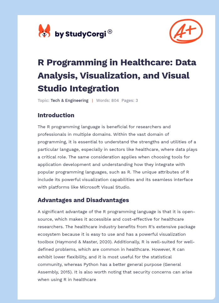 R Programming in Healthcare: Data Analysis, Visualization, and Visual Studio Integration. Page 1