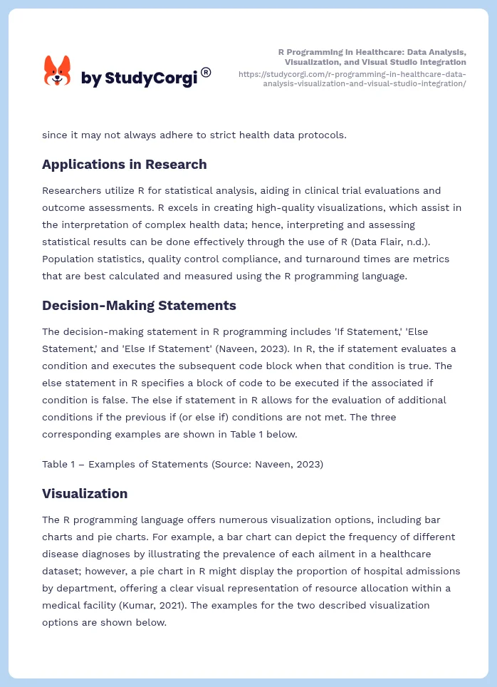 R Programming in Healthcare: Data Analysis, Visualization, and Visual Studio Integration. Page 2