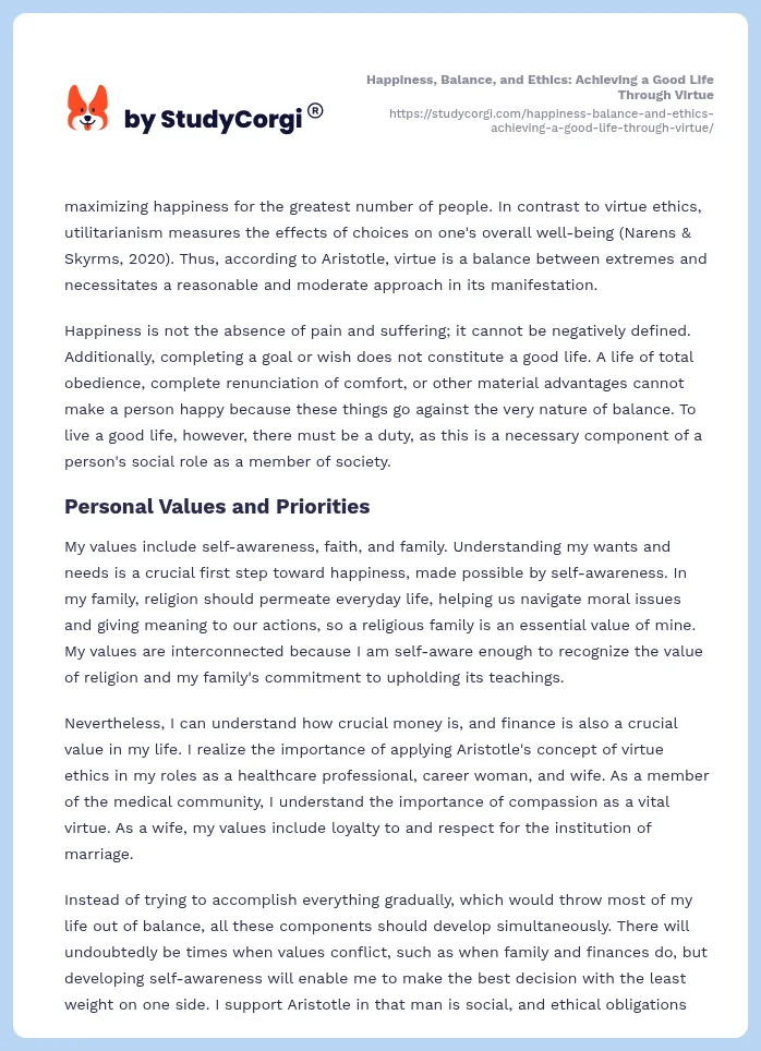 Happiness, Balance, and Ethics: Achieving a Good Life Through Virtue. Page 2