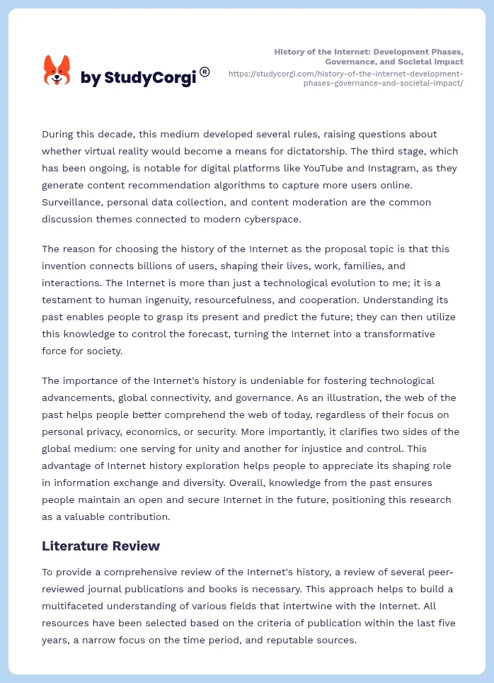 History of the Internet: Development Phases, Governance, and Societal Impact. Page 2