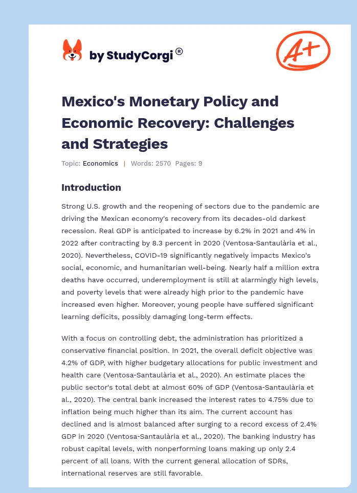 Mexico's Monetary Policy and Economic Recovery: Challenges and Strategies. Page 1