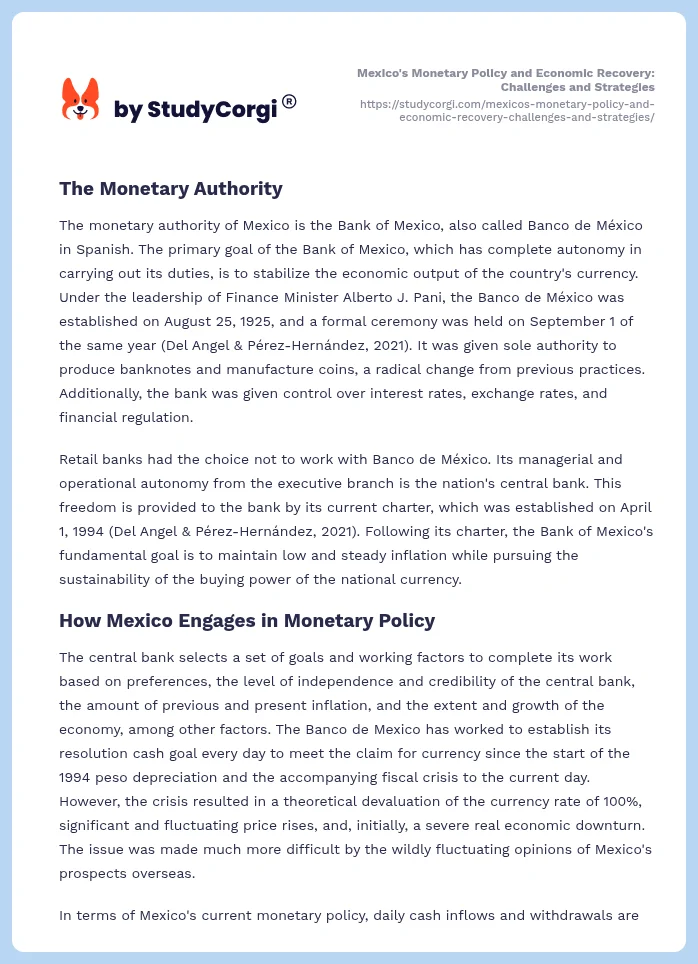Mexico's Monetary Policy and Economic Recovery: Challenges and Strategies. Page 2