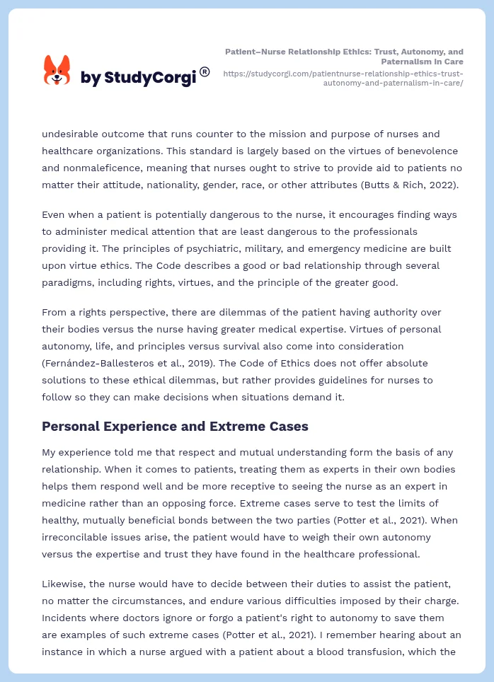 Patient–Nurse Relationship Ethics: Trust, Autonomy, and Paternalism in Care. Page 2