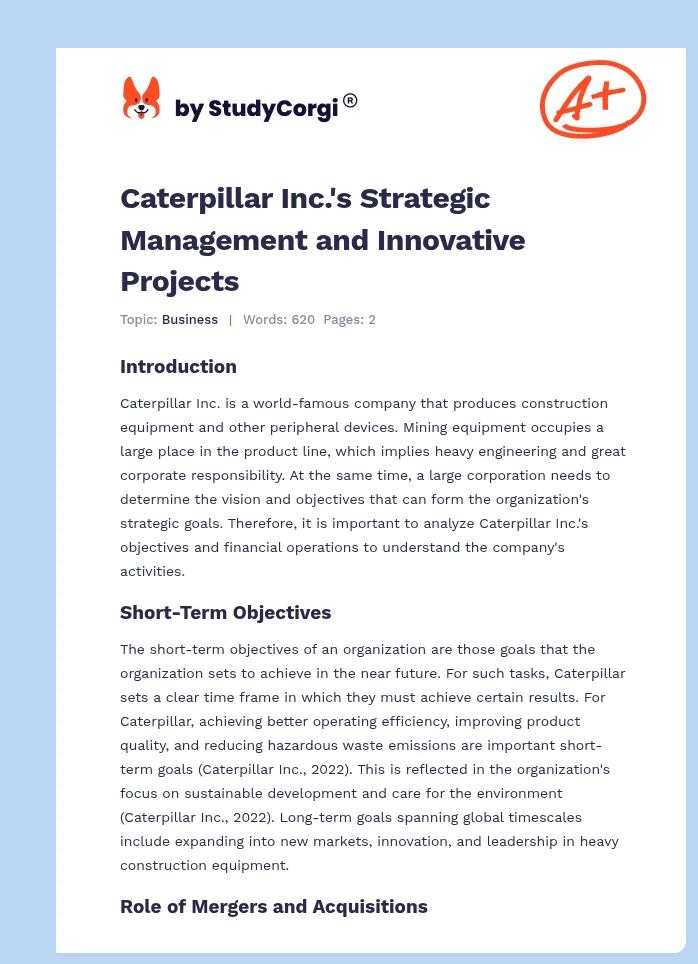 Caterpillar Inc.'s Strategic Management and Innovative Projects. Page 1