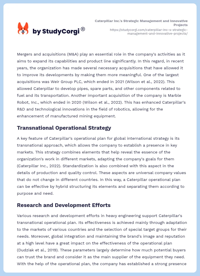Caterpillar Inc.'s Strategic Management and Innovative Projects. Page 2