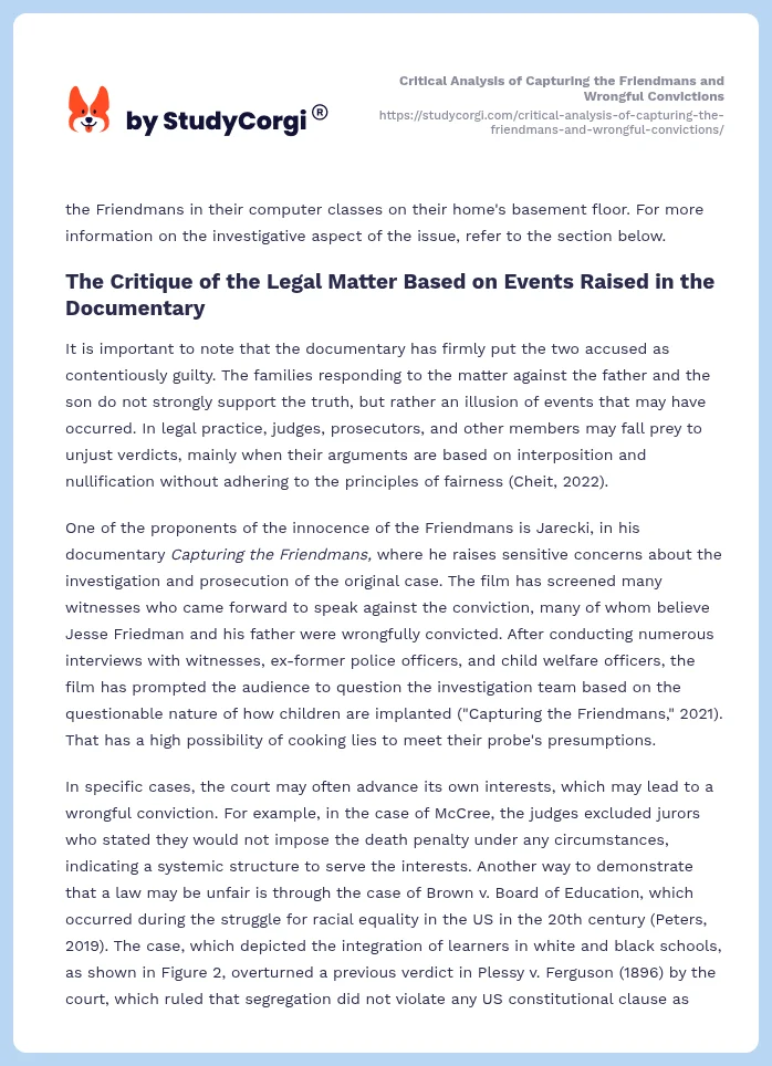 Critical Analysis of Capturing the Friendmans and Wrongful Convictions. Page 2