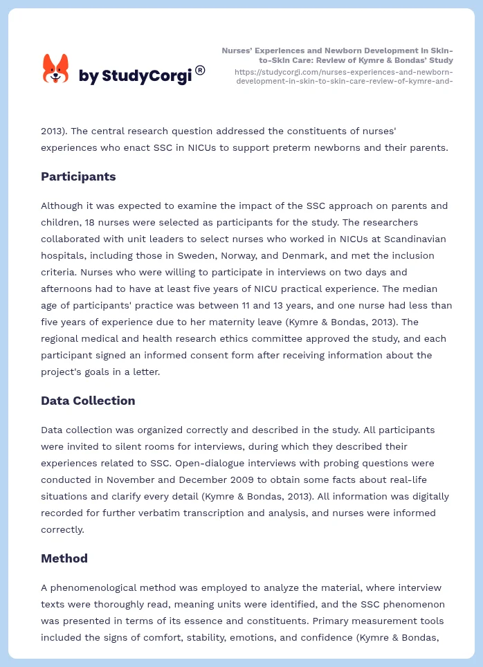 Nurses’ Experiences and Newborn Development in Skin-to-Skin Care: Review of Kymre & Bondas’ Study. Page 2