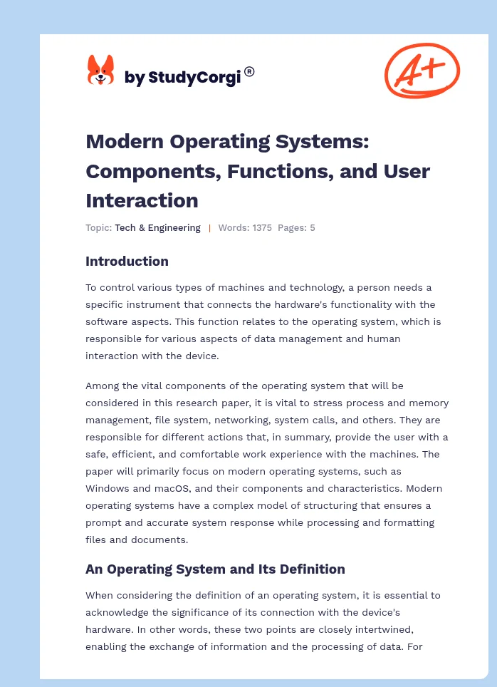 Modern Operating Systems: Components, Functions, and User Interaction. Page 1