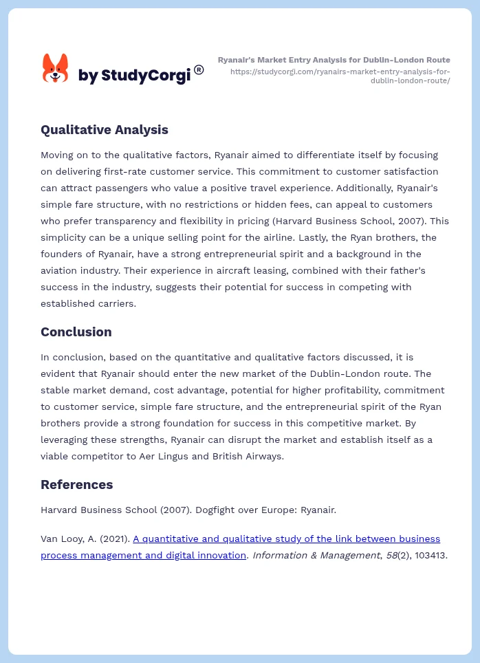 Ryanair's Market Entry Analysis for Dublin-London Route. Page 2