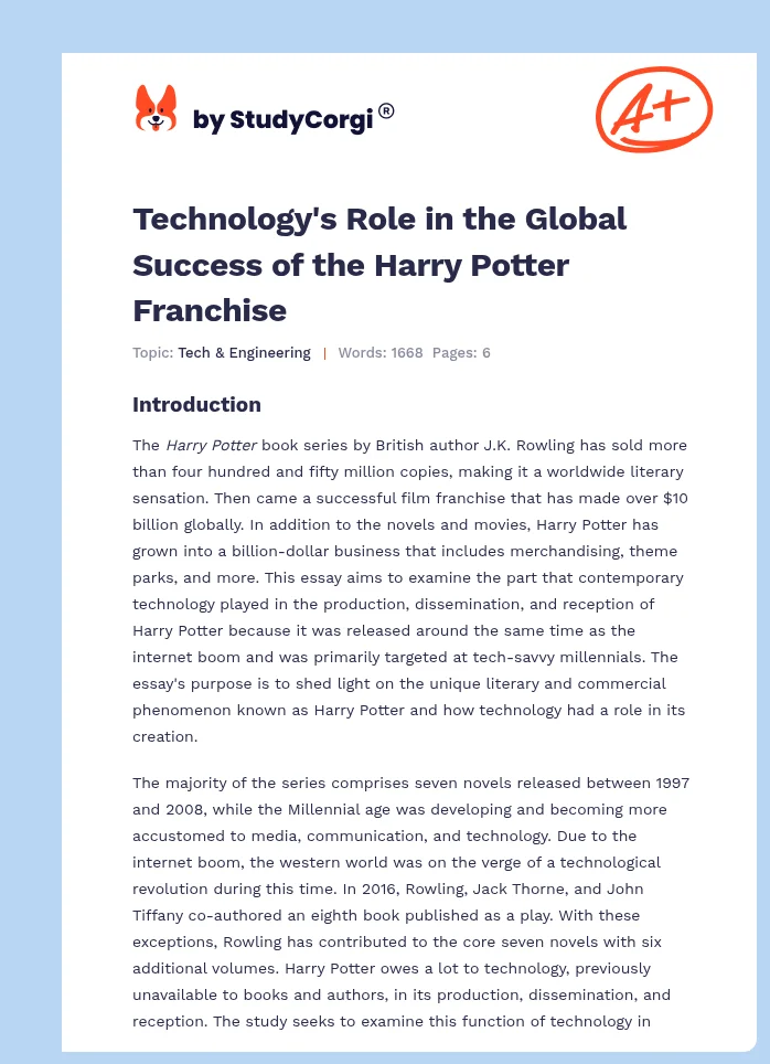 Technology's Role in the Global Success of the Harry Potter Franchise. Page 1