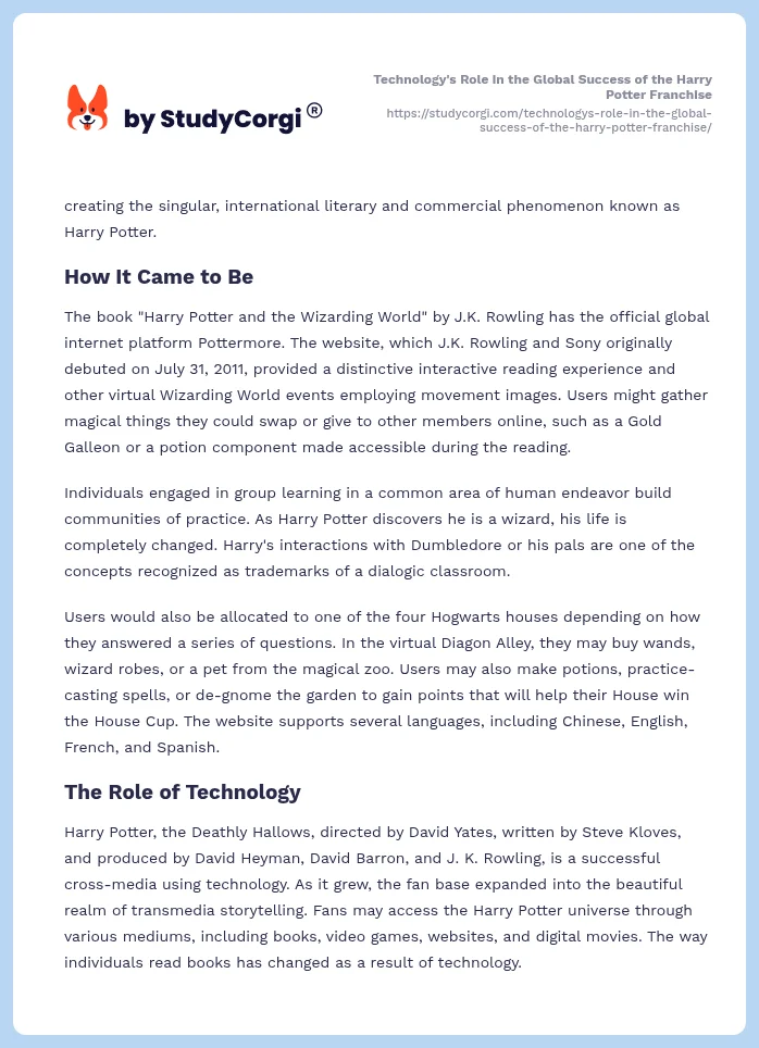 Technology's Role in the Global Success of the Harry Potter Franchise. Page 2