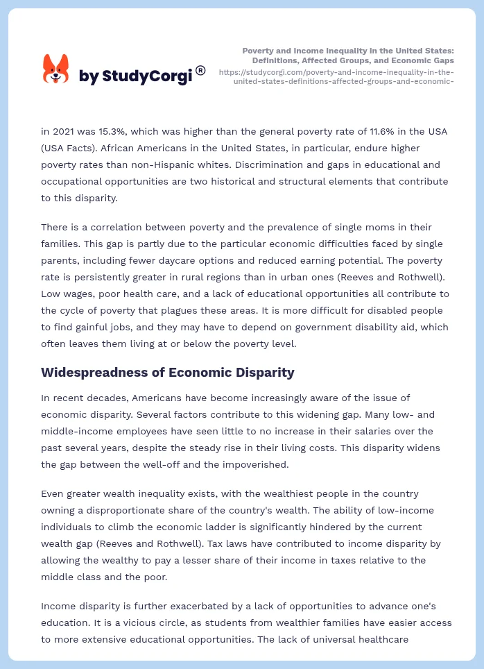 Poverty and Income Inequality in the United States: Definitions, Affected Groups, and Economic Gaps. Page 2