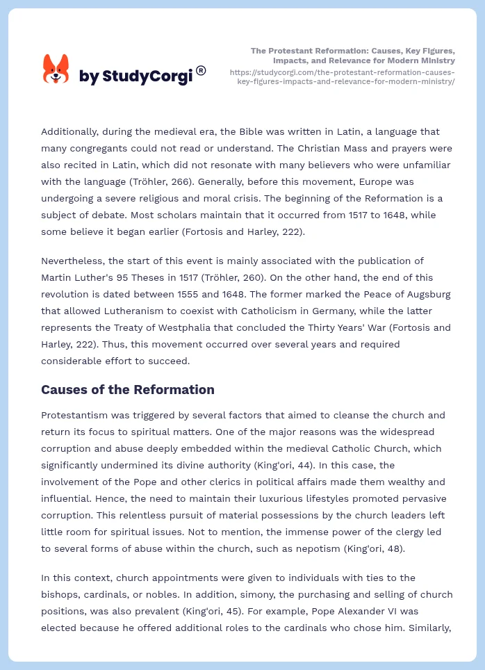 The Protestant Reformation: Causes, Key Figures, Impacts, and Relevance for Modern Ministry. Page 2