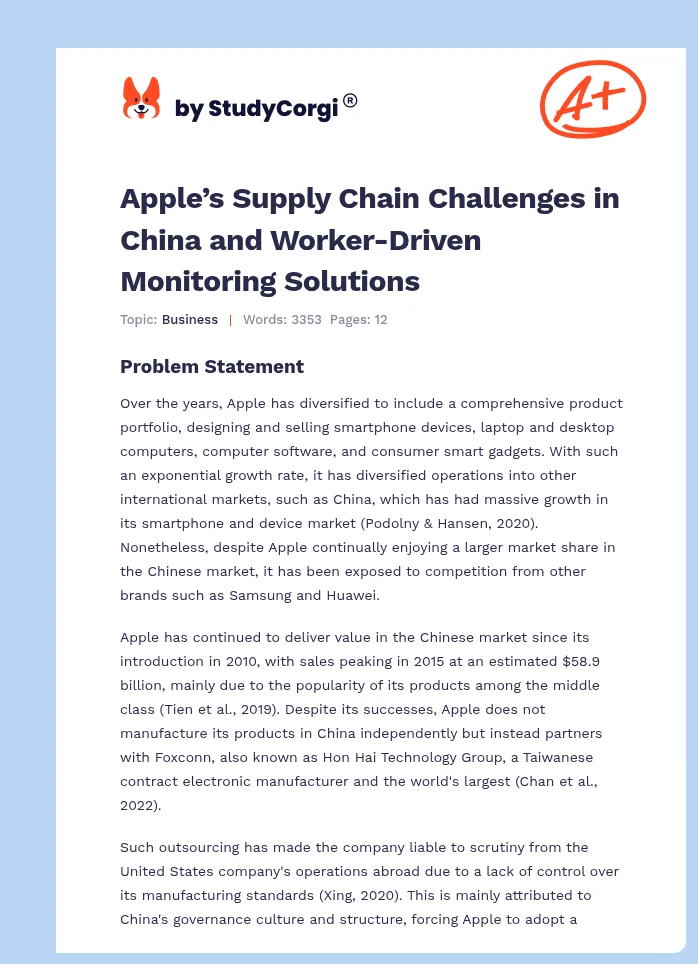 Apple’s Supply Chain Challenges in China and Worker-Driven Monitoring Solutions. Page 1