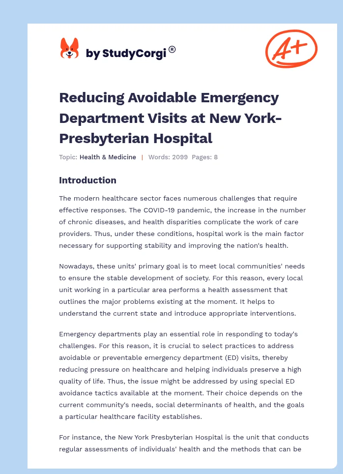 Reducing Avoidable Emergency Department Visits at New York-Presbyterian Hospital. Page 1