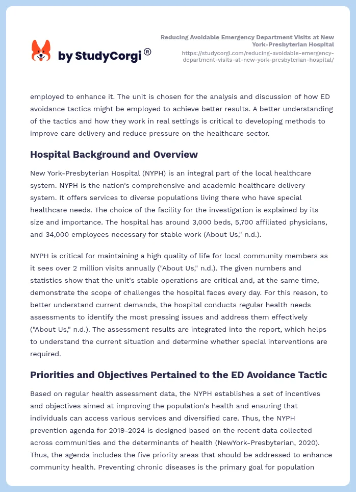 Reducing Avoidable Emergency Department Visits at New York-Presbyterian Hospital. Page 2