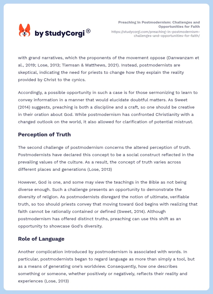Preaching in Postmodernism: Challenges and Opportunities for Faith. Page 2