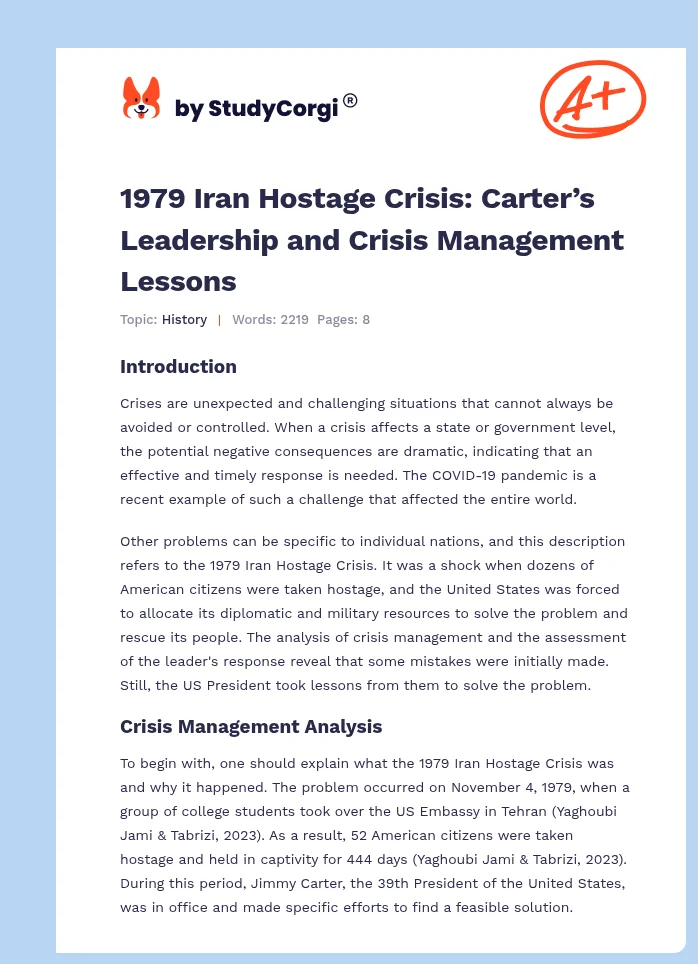 1979 Iran Hostage Crisis: Carter’s Leadership and Crisis Management Lessons. Page 1
