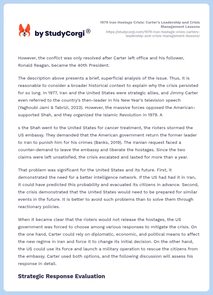 1979 Iran Hostage Crisis: Carter’s Leadership and Crisis Management Lessons. Page 2