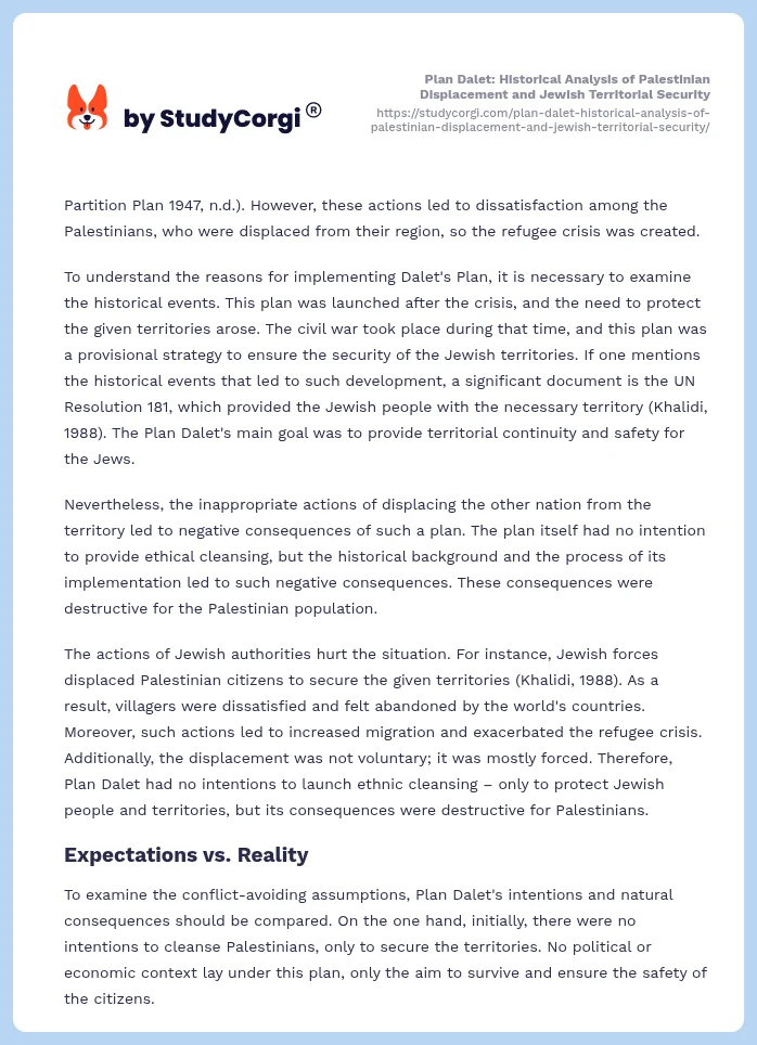 Plan Dalet: Historical Analysis of Palestinian Displacement and Jewish Territorial Security. Page 2