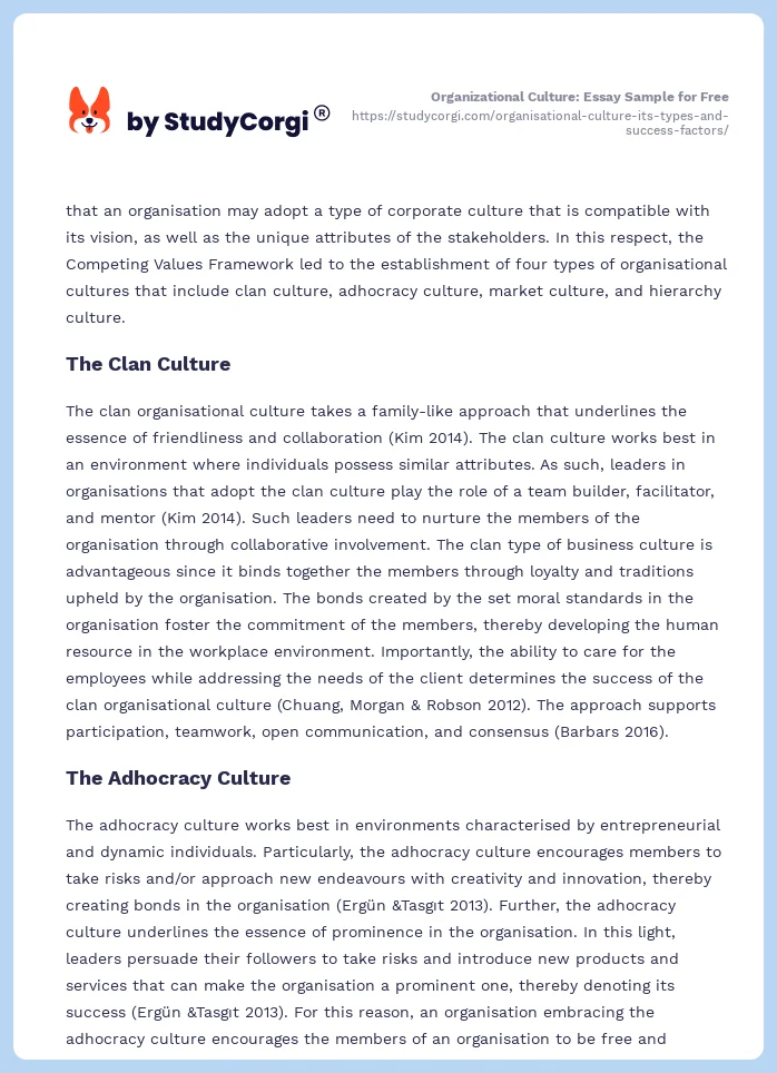 organisational culture essay introduction