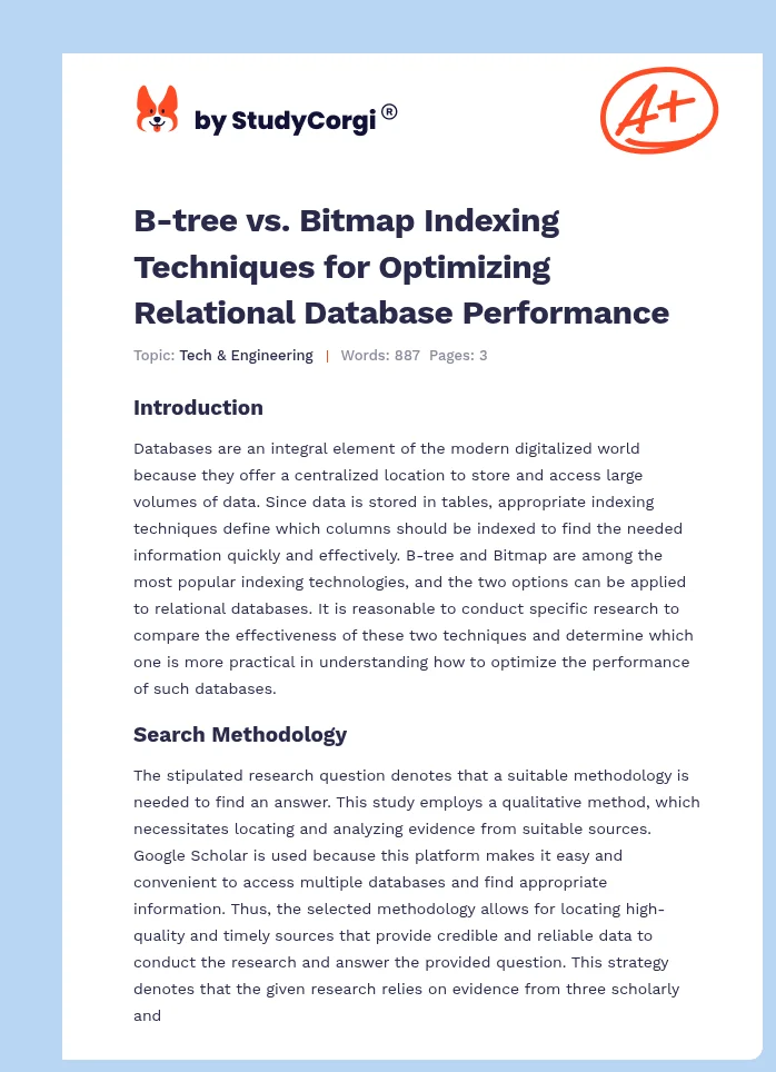 B-tree vs. Bitmap Indexing Techniques for Optimizing Relational Database Performance. Page 1