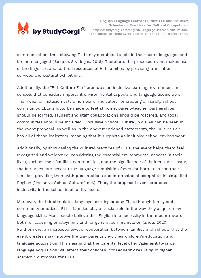 English Language Learner Culture Fair and Inclusive Schoolwide Practices for Cultural Competence. Page 2