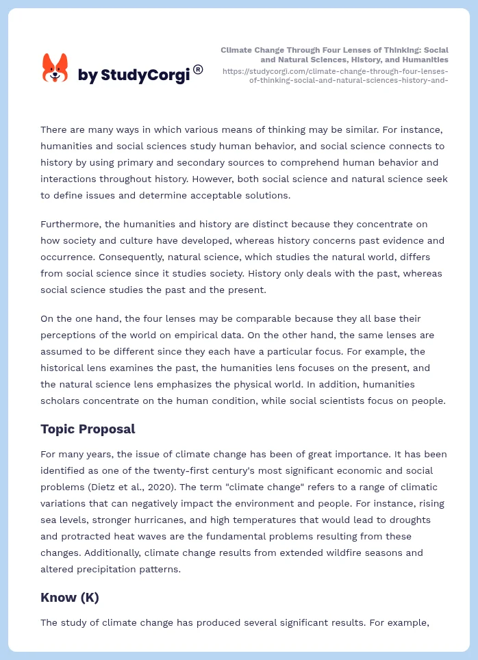 Climate Change Through Four Lenses of Thinking: Social and Natural Sciences, History, and Humanities. Page 2