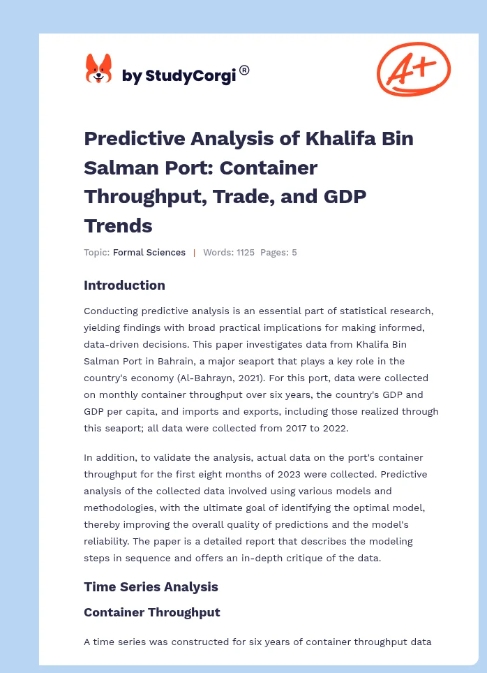 Predictive Analysis of Khalifa Bin Salman Port: Container Throughput, Trade, and GDP Trends. Page 1