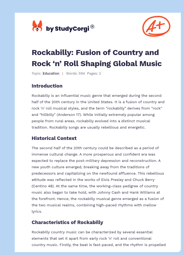Rockabilly: Fusion of Country and Rock ‘n’ Roll Shaping Global Music. Page 1