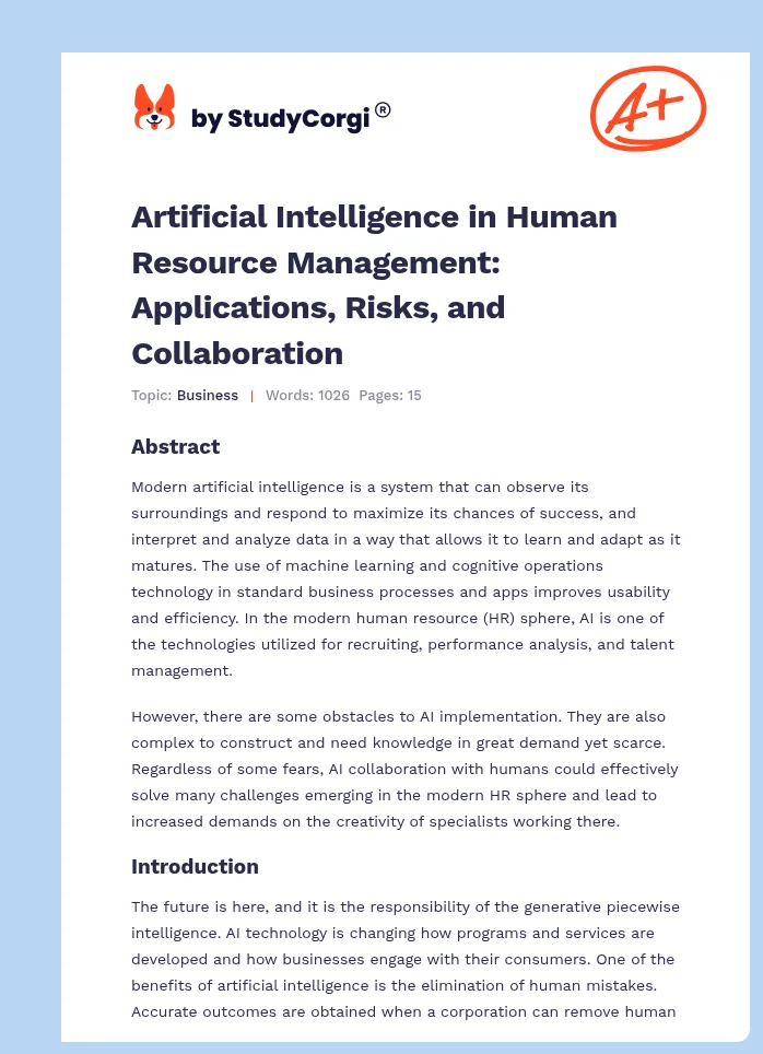 Artificial Intelligence in Human Resource Management: Applications, Risks, and Collaboration. Page 1