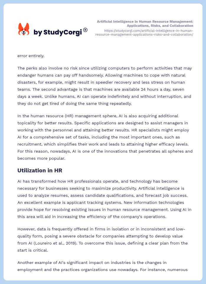Artificial Intelligence in Human Resource Management: Applications, Risks, and Collaboration. Page 2