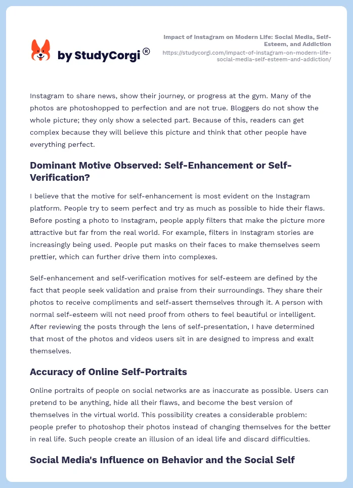 Impact of Instagram on Modern Life: Social Media, Self-Esteem, and Addiction. Page 2