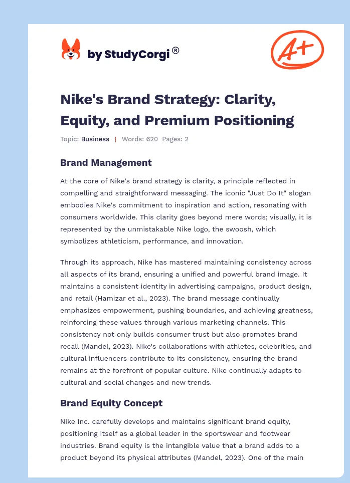 Nike's Brand Strategy: Clarity, Equity, and Premium Positioning. Page 1