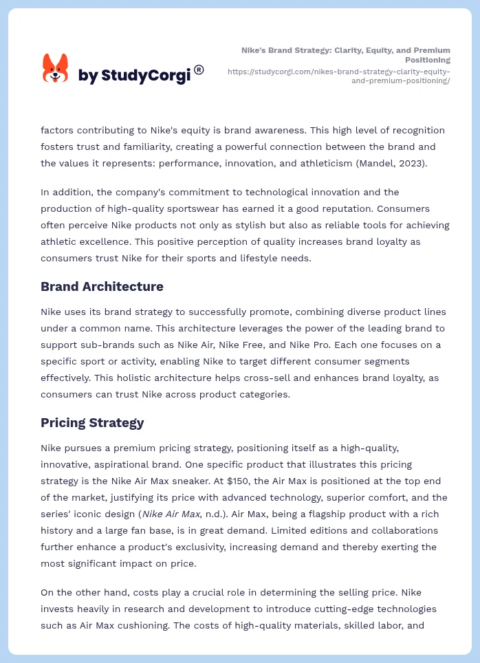 Nike's Brand Strategy: Clarity, Equity, and Premium Positioning. Page 2