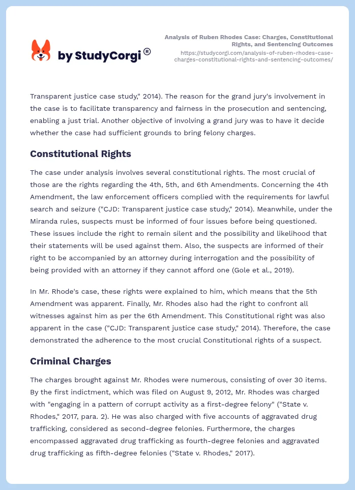Analysis of Ruben Rhodes Case: Charges, Constitutional Rights, and Sentencing Outcomes. Page 2