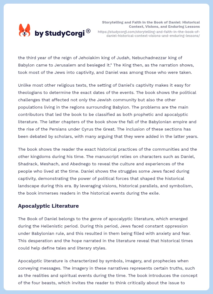 Storytelling and Faith in the Book of Daniel: Historical Context, Visions, and Enduring Lessons. Page 2