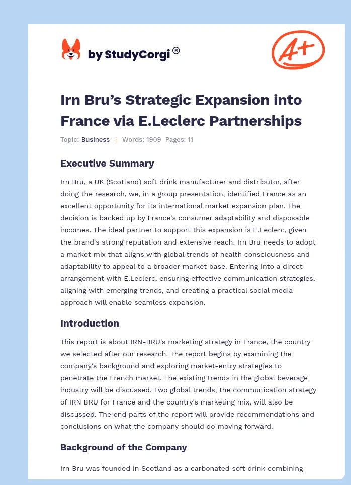 Irn Bru’s Strategic Expansion into France via E.Leclerc Partnerships. Page 1