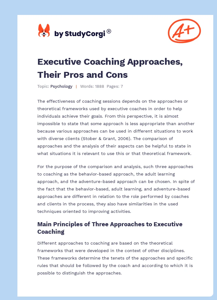 Executive Coaching Approaches, Their Pros and Cons. Page 1