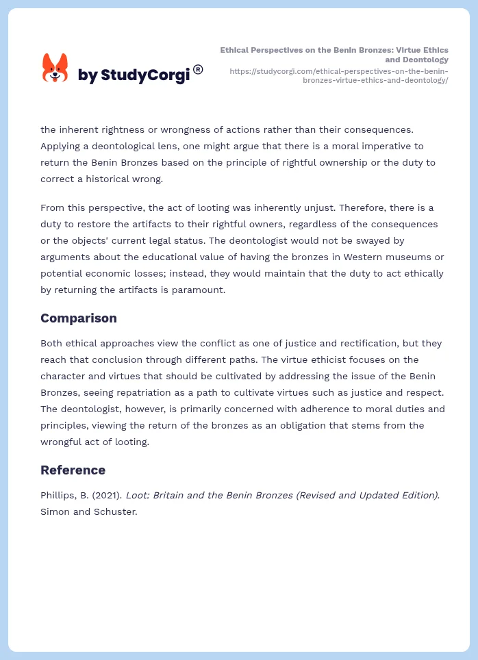 Ethical Perspectives on the Benin Bronzes: Virtue Ethics and Deontology. Page 2
