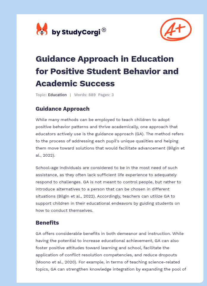 Guidance Approach in Education for Positive Student Behavior and Academic Success. Page 1