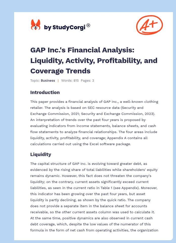 GAP Inc.'s Financial Analysis: Liquidity, Activity, Profitability, and Coverage Trends. Page 1