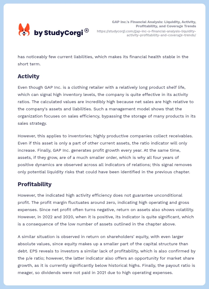 GAP Inc.'s Financial Analysis: Liquidity, Activity, Profitability, and Coverage Trends. Page 2