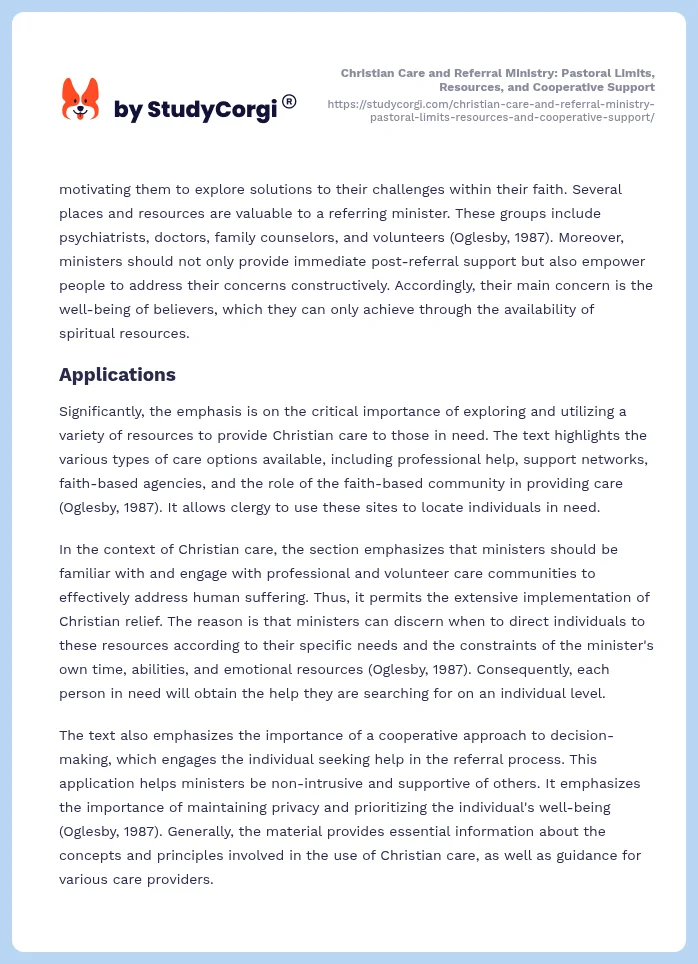 Christian Care and Referral Ministry: Pastoral Limits, Resources, and Cooperative Support. Page 2