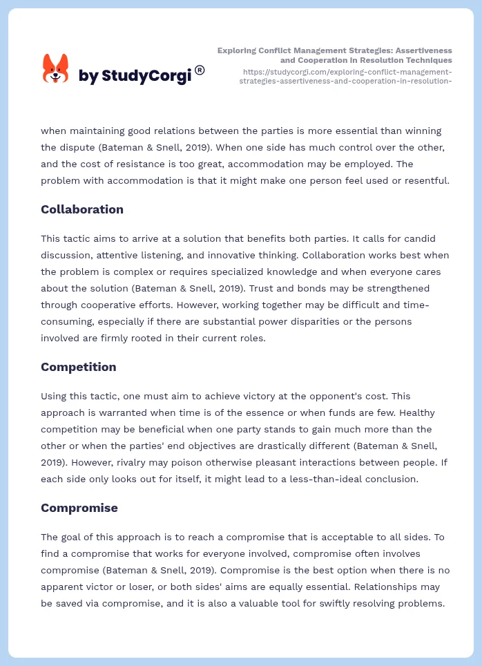 Exploring Conflict Management Strategies: Assertiveness and Cooperation in Resolution Techniques. Page 2