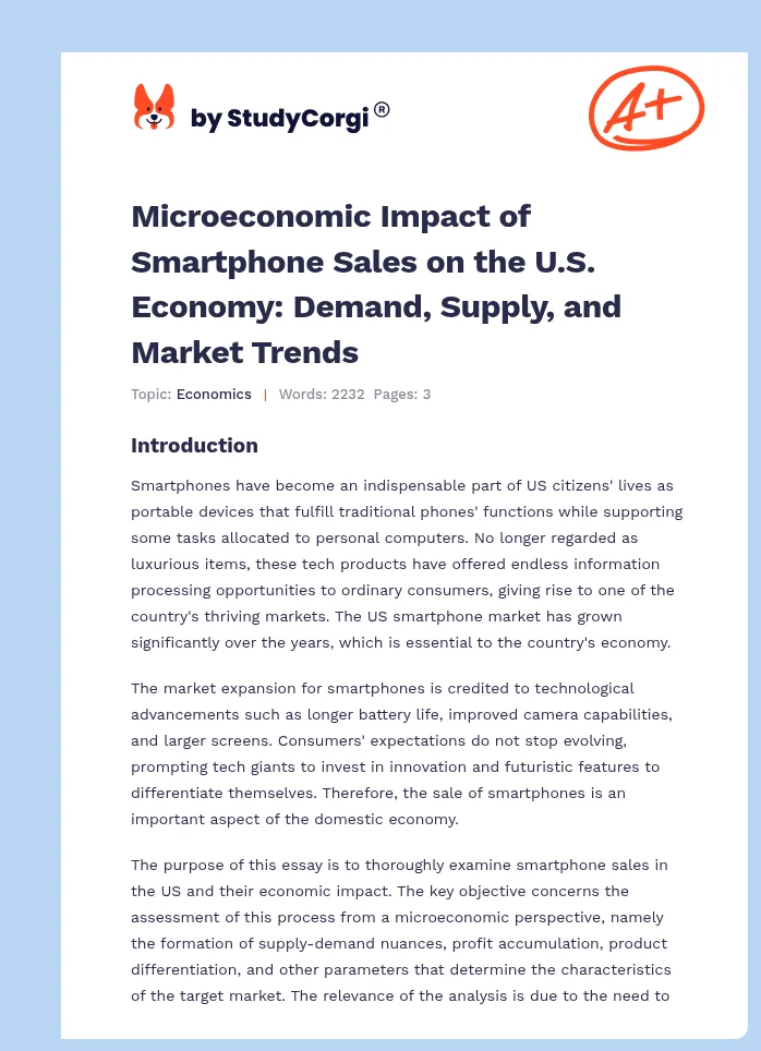 Microeconomic Impact of Smartphone Sales on the U.S. Economy: Demand, Supply, and Market Trends. Page 1